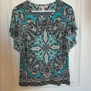 JM Collection Teal and Black Paisley Blouse